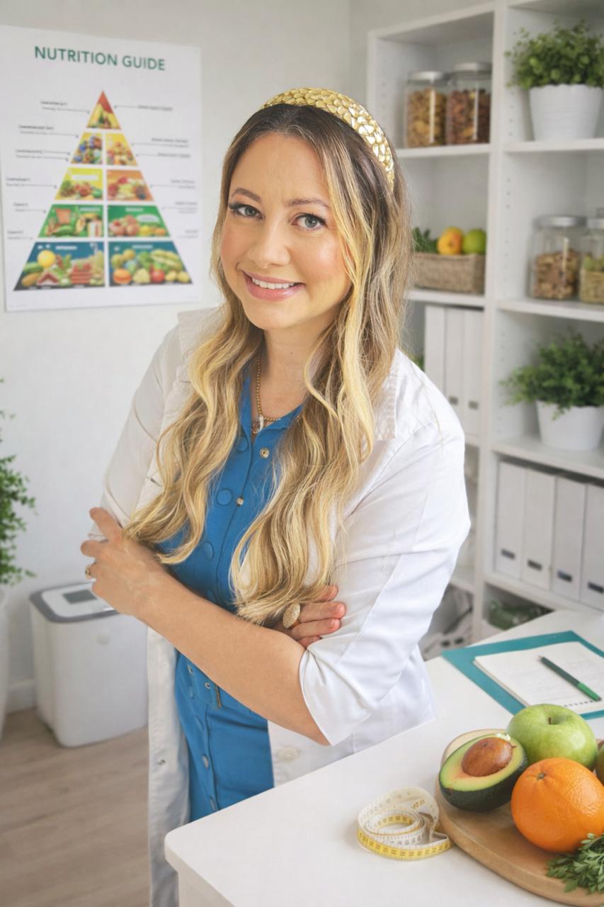 Nutricionista Raquel Pessoa em consultório de nutrição